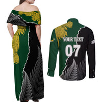 Personalised New Zealand Vs South Africa Rugby Couples Matching Off Shoulder Maxi Dress and Long Sleeve Button Shirts Rivals Dynamics LT7 - Polynesian Pride