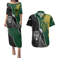 Personalised New Zealand Vs South Africa Rugby Couples Matching Puletasi Dress and Hawaiian Shirt Rivals Dynamics LT7 Black Green - Polynesian Pride