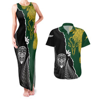 Personalised New Zealand Vs South Africa Rugby Couples Matching Tank Maxi Dress and Hawaiian Shirt Rivals Dynamics LT7 Black Green - Polynesian Pride