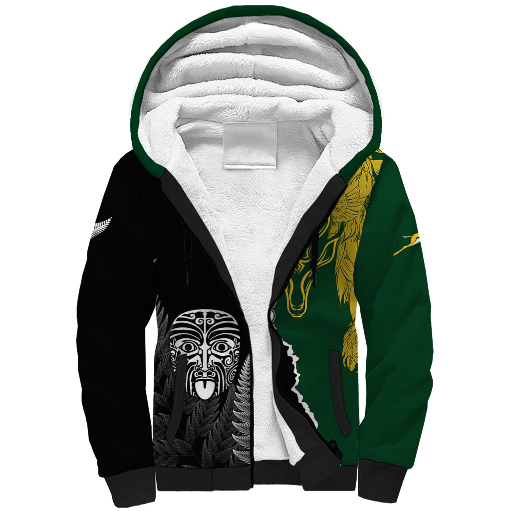 Personalised New Zealand Vs South Africa Rugby Sherpa Hoodie Rivals Dynamics LT7 Unisex Black Green - Polynesian Pride