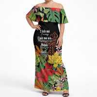 Mahalo Hawaii Ho'oponopono Pule Off Shoulder Maxi Dress Polynesian Pattern Cross
