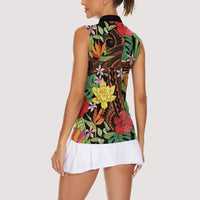 Mahalo Hawaii Ho'oponopono Pule Women Sleeveless Polo Shirt Polynesian Pattern Cross