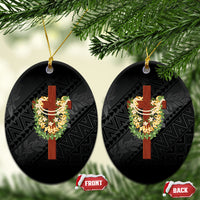 Hawaii Ka Pule a ka Haku Memorial Ceramic Ornament Flower Lei Cross - Black