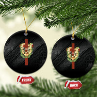 Hawaii Ka Pule a ka Haku Memorial Ceramic Ornament Flower Lei Cross - Black