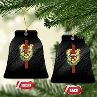 Hawaii Ka Pule a ka Haku Memorial Ceramic Ornament Flower Lei Cross - Black