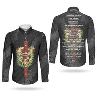 Hawaii Ka Pule a ka Haku Memorial Couples Matching Off Shoulder Maxi Dress and Long Sleeve Button Shirt Flower Lei Cross - Black
