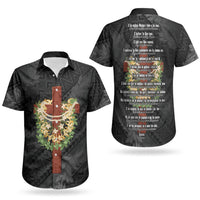 Hawaii Ka Pule a ka Haku Memorial Couples Matching Short Sleeve Bodycon Dress and Hawaiian Shirt Flower Lei Cross - Black
