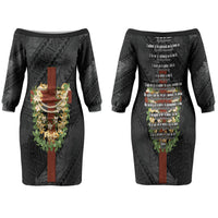 Hawaii Ka Pule a ka Haku Memorial Family Matching Off The Shoulder Long Sleeve Dress and Hawaiian Shirt Flower Lei Cross - Black