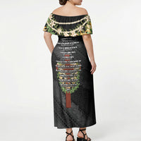 Hawaii Ka Pule a ka Haku Memorial Off Shoulder Maxi Dress Flower Lei Cross - Black
