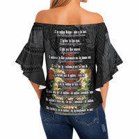 Hawaii Ka Pule a ka Haku Memorial Off Shoulder Wrap Waist Top Flower Lei Cross - Black