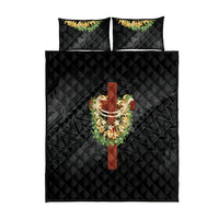 Hawaii Ka Pule a ka Haku Memorial Quilt Bed Set Flower Lei Cross - Black