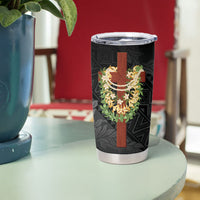 Hawaii Ka Pule a ka Haku Memorial Tumbler Cup Flower Lei Cross - Black