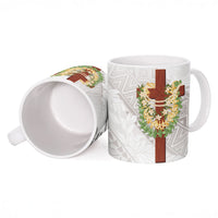 Hawaii Ka Pule a ka Haku Memorial Ceramic Mug Flower Lei Cross - Ivory White