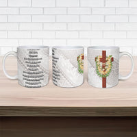 Hawaii Ka Pule a ka Haku Memorial Ceramic Mug Flower Lei Cross - Ivory White