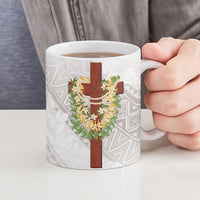 Hawaii Ka Pule a ka Haku Memorial Ceramic Mug Flower Lei Cross - Ivory White