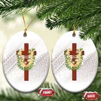 Hawaii Ka Pule a ka Haku Memorial Ceramic Ornament Flower Lei Cross - Ivory White