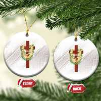 Hawaii Ka Pule a ka Haku Memorial Ceramic Ornament Flower Lei Cross - Ivory White