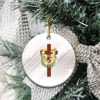 Hawaii Ka Pule a ka Haku Memorial Ceramic Ornament Flower Lei Cross - Ivory White