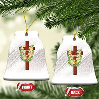 Hawaii Ka Pule a ka Haku Memorial Ceramic Ornament Flower Lei Cross - Ivory White