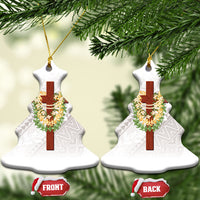 Hawaii Ka Pule a ka Haku Memorial Ceramic Ornament Flower Lei Cross - Ivory White