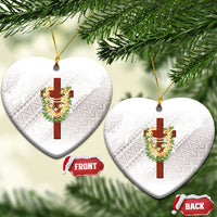 Hawaii Ka Pule a ka Haku Memorial Ceramic Ornament Flower Lei Cross - Ivory White