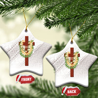 Hawaii Ka Pule a ka Haku Memorial Ceramic Ornament Flower Lei Cross - Ivory White