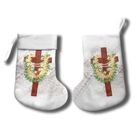 Hawaii Ka Pule a ka Haku Memorial Christmas Stocking Flower Lei Cross - Ivory White