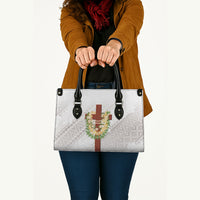 Hawaii Ka Pule a ka Haku Memorial Leather Bag Flower Lei Cross - Ivory White