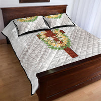 Hawaii Ka Pule a ka Haku Memorial Quilt Bed Set Flower Lei Cross - Ivory White