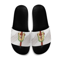 Hawaii Ka Pule a ka Haku Memorial Slide Sandals Flower Lei Cross - Ivory White