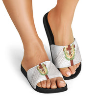 Hawaii Ka Pule a ka Haku Memorial Slide Sandals Flower Lei Cross - Ivory White