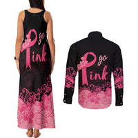 Polynesian Couples Matching Tank Maxi Dress and Long Sleeve Button Shirts Plumeria Breast Cancer Awareness Survivor Ribbon Pink LT7 - Polynesian Pride