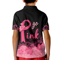 Polynesian Kid Polo Shirt Plumeria Breast Cancer Awareness Survivor Ribbon Pink LT7 - Polynesian Pride