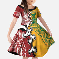 Mate Ma'a Tonga Vs Australia Rugby Personalized Family Matching Tank Maxi Dress and Hawaiian Shirt Special Mascots LT7 Daughter's Dress Colorful - Polynesian Pride
