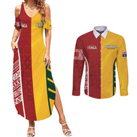 Australia - Tonga Rugby Custom Couples Matching Summer Maxi Dress and Long Sleeve Button Shirt Minimalist Dynamic