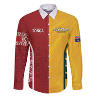 Australia - Tonga Rugby Custom Family Matching Off The Shoulder Long Sleeve Dress and Hawaiian Shirt Minimalist Dynamic LT7 Dad's Shirt - Long Sleeve Colorful - Polynesian Pride