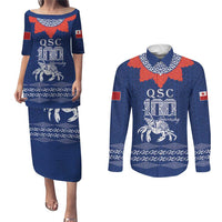 Queen Salote College 100 Years Anniversary Personalized Couples Matching Puletasi and Long Sleeve Button Shirt Tonga QSC Royal Blue LT7 Royal Blue - Polynesian Pride