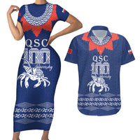 Queen Salote College 100 Years Anniversary Personalized Couples Matching Short Sleeve Bodycon Dress and Hawaiian Shirt Tonga QSC Royal Blue - Polynesian Pride