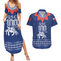 Queen Salote College 100 Years Anniversary Personalized Couples Matching Summer Maxi Dress and Hawaiian Shirt Tonga QSC Royal Blue - Polynesian Pride