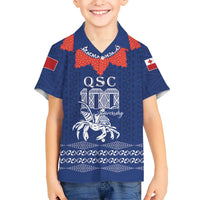 Queen Salote College 100 Years Anniversary Personalized Family Matching Off Shoulder Maxi Dress and Hawaiian Shirt Tonga QSC Royal Blue LT7 Son's Shirt Royal Blue - Polynesian Pride