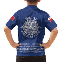 Queen Salote College 100 Years Anniversary Personalized Family Matching Off Shoulder Short Dress and Hawaiian Shirt Tonga QSC Royal Blue LT7 - Polynesian Pride