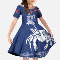 Queen Salote College 100 Years Anniversary Personalized Family Matching Off Shoulder Short Dress and Hawaiian Shirt Tonga QSC Royal Blue LT7 Daughter's Dress Royal Blue - Polynesian Pride