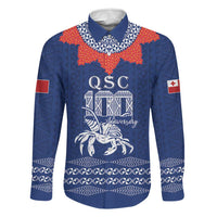 Queen Salote College 100 Years Anniversary Personalized Family Matching Short Sleeve Bodycon Dress and Hawaiian Shirt Tonga QSC Royal Blue LT7 Dad's Shirt - Long Sleeve Royal Blue - Polynesian Pride