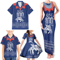 Queen Salote College 100 Years Anniversary Personalized Family Matching Tank Maxi Dress and Hawaiian Shirt Tonga QSC Royal Blue - Polynesian Pride