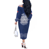 Queen Salote College 100 Years Anniversary Personalized Off The Shoulder Long Sleeve Dress Tonga QSC Royal Blue - Polynesian Pride