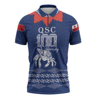 Queen Salote College 100 Years Anniversary Personalized Zipper Polo Shirt Tonga QSC Royal Blue LT7 Royal Blue - Polynesian Pride