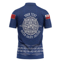 Queen Salote College 100 Years Anniversary Personalized Zipper Polo Shirt Tonga QSC Royal Blue LT7 - Polynesian Pride
