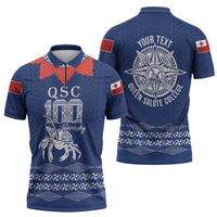 Queen Salote College 100 Years Anniversary Personalized Zipper Polo Shirt Tonga QSC Royal Blue LT7 - Polynesian Pride