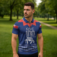 Queen Salote College 100 Years Anniversary Personalized Zipper Polo Shirt Tonga QSC Royal Blue LT7 - Polynesian Pride
