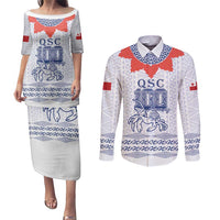 Queen Salote College 100 Years Anniversary Personalized Couples Matching Puletasi and Long Sleeve Button Shirt Tonga QSC White - Polynesian Pride